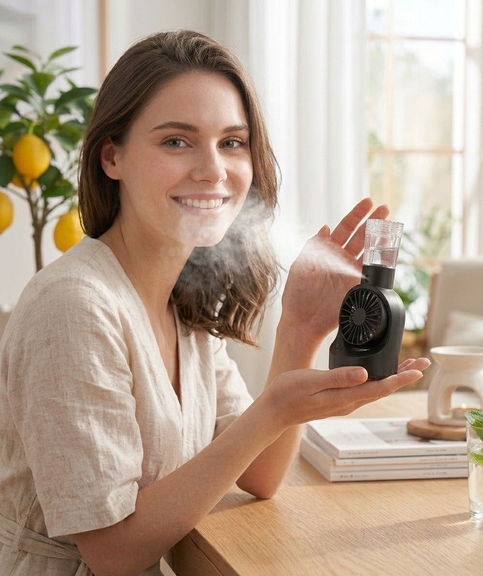 Portable Rechargeable Handheld Spray Misting Fan — 3 in 1 Cooling