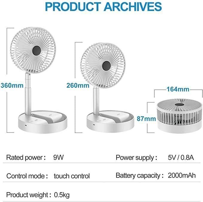 Foldable Portable Desk Fan — Adjustable Height, Rechargeable USB
