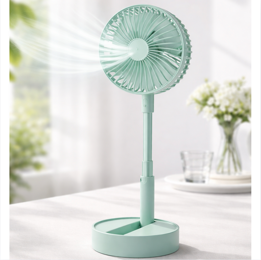 Foldable Portable Desk Fan — Adjustable Height, Rechargeable USB
